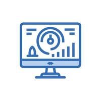 Blue data dashboard on computer screen displaying graphs vector