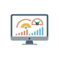 Monitor displaying analytics graphs and charts on a White Background vector