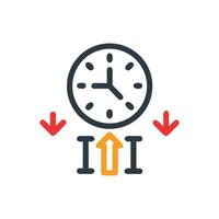 Time management optimization depicted with arrows and clock icon vector