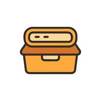Stylized takeaway food container icon with open lid concept vector