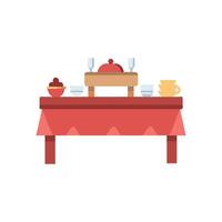 Festive table setting with red tablecloth and tableware design vector