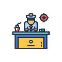 Security officer at a checkpoint counter in flat style vector