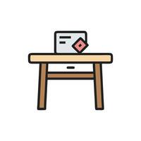 Retro Desk Icon with Document in Flat Graphic Style vector