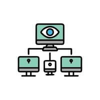 Network surveillance system with computers and a watchful eye vector