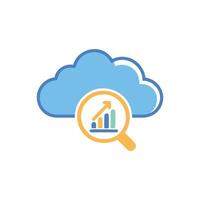 Cloud data analytics concept with magnifying glass and graph vector