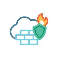 Cloud firewall security protection with shield and fire graphic vector