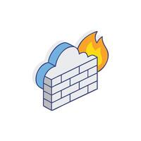 Isometric firewall and cloud security system data protection concept vector
