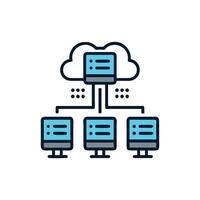Cloud computing network illustration showing connected servers and data vector