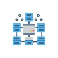 Flat design network servers connecting to central hub on White vector