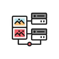 Data flow from images to servers in network diagram vector