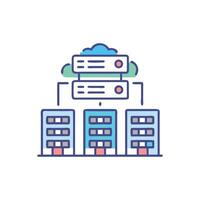 Modern server buildings cloud computing graphic, data hosting concept vector