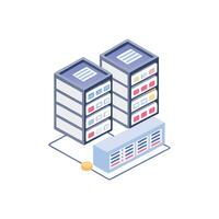 Isometric servers and database connected by blue lines on White vector