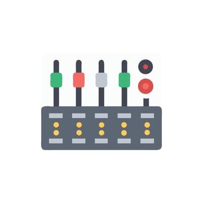 Flat design audio mixing console with colorful knobs