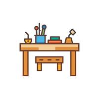Illustration of workspace desk with objects on White Background vector