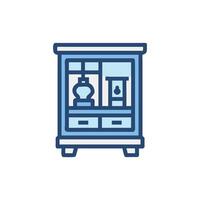 Blue cabinet icon with vases and frame inside vector