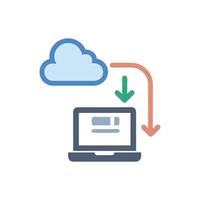 Cloud computing icon depicting data transfer to laptop vector