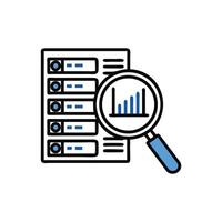 Data analysis server with growing graph under magnification lens vector