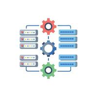 Schematic illustration of servers connected by gears and lines vector