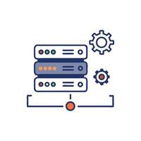 Stylized Server Rack with Gears on White Background vector