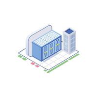 Isometric illustration of data center servers and digital infrastructure vector