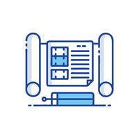 Blueprint architecture drawing scroll in blue and white illustration vector