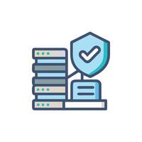 Data server with security shield and checkmark illustration vector