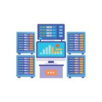 Stylized rendering of servers connected to data analysis computer vector