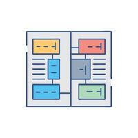 Colorful flowchart illustration of a process on two pages vector