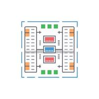 Abstract office building complex with connected network infrastructure diagram vector