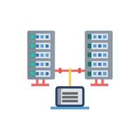 Illustration of server racks connected to a central computer vector