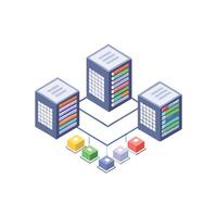 Isometric view showing connected server data with colored network blocks vector