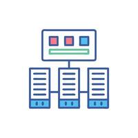 Stylized network diagram showing data servers and processing hub vector