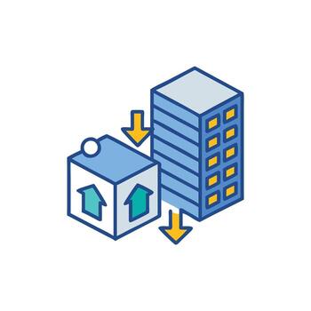 Box delivery to building showing import and export vector