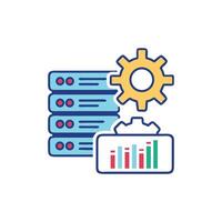 Data processing with charts and server management illustration vector