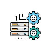 Server and gears flat design data processing illustration vector