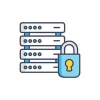 Data Servers Secured by Padlock for Network Infrastructure Security vector