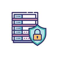 Stylized server data security illustration with network protection shield vector