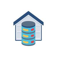 Data storage server inside warehouse building on White Background vector