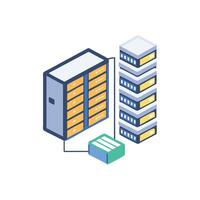 Isometric server rack infrastructure for cloud computing data management vector