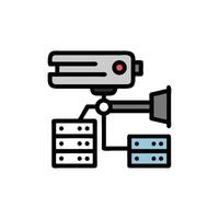 Surveillance camera and data storage equipment in flat style vector