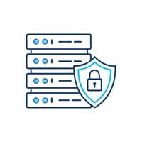 Blue server rack with shield represents network security vector