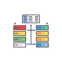 Network servers interconnected with database and data flow diagram vector