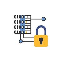 Cybersecurity protection with padlock and binary code representation graphic vector