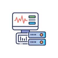 Server monitoring system illustration showing graph data and analysis vector