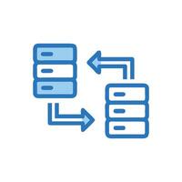 Data synchronization illustration showing database transfer and backup icon vector