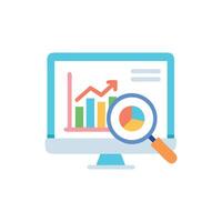 Computer monitor displaying data analysis with a magnifying glass overlay vector