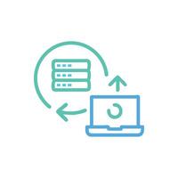 Data synchronization between server and laptop, abstract design icon vector
