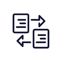 Data transfer icon between two documents with arrows vector