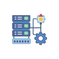 Blue data servers linked to gear wheels on White vector