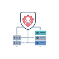 Shielded network server with skull malware protection concept design vector